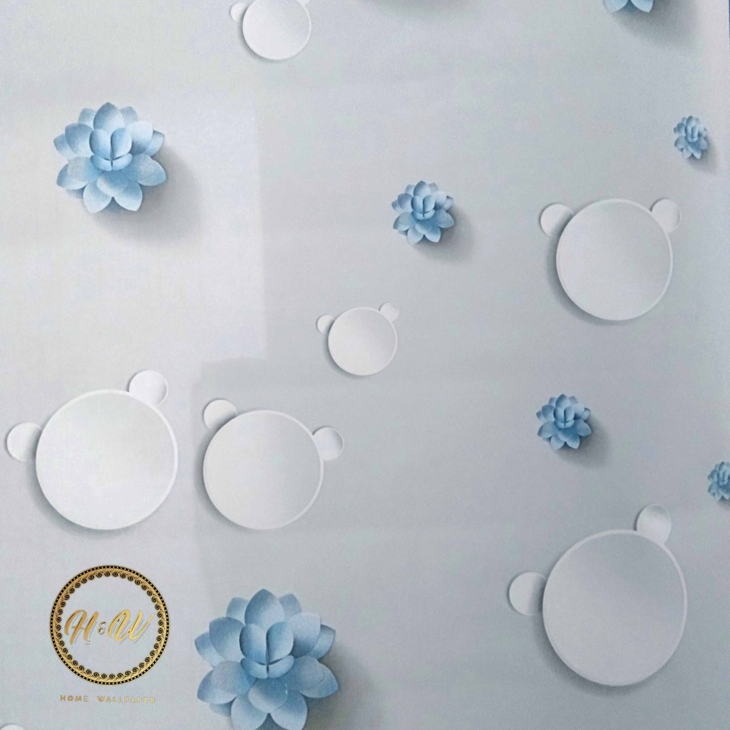 Wallpaper Dinding Kamar Tidur - Wallpaper Stiker Dinding Kembang Air Biru - Walpaper Tembok - Kamar