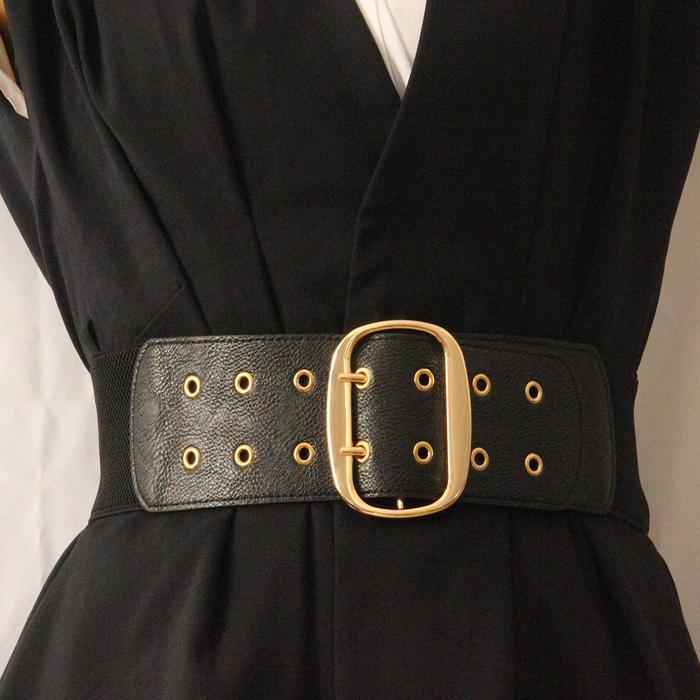 l419- Belt Ikat Pinggang Wanita Sabuk Fashion Wide Obi Elastis Waist Dotbelt Besi Hitam