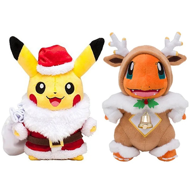 25CM Merry Christmas Sawsbuck Poncho Charmander Pikachu Pokemons Stuffed Plush Toys Anime Pokemons