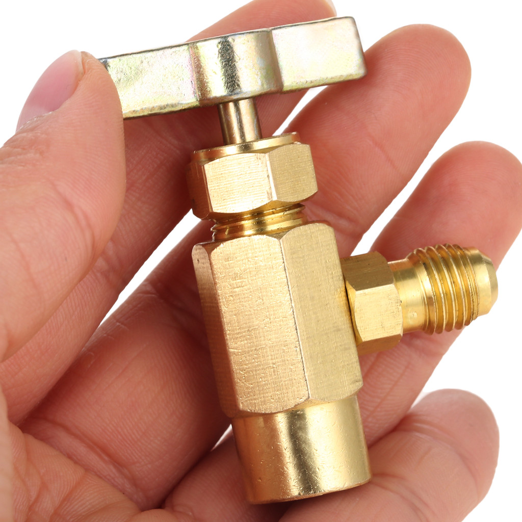 Brass R-1234yf Can Tap 1/2" ACME LH Female 1/4" SAE Male For R12 R22 Charging Hose AC Refrigerant