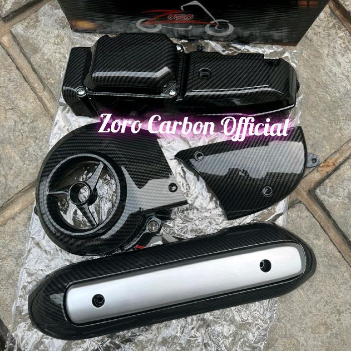 Paket Tutup Cvt Carbon Mio + Tutup Knalpot Carbon Mio + Tutup Kipas Carbon Mio Smile / Mio Sporty