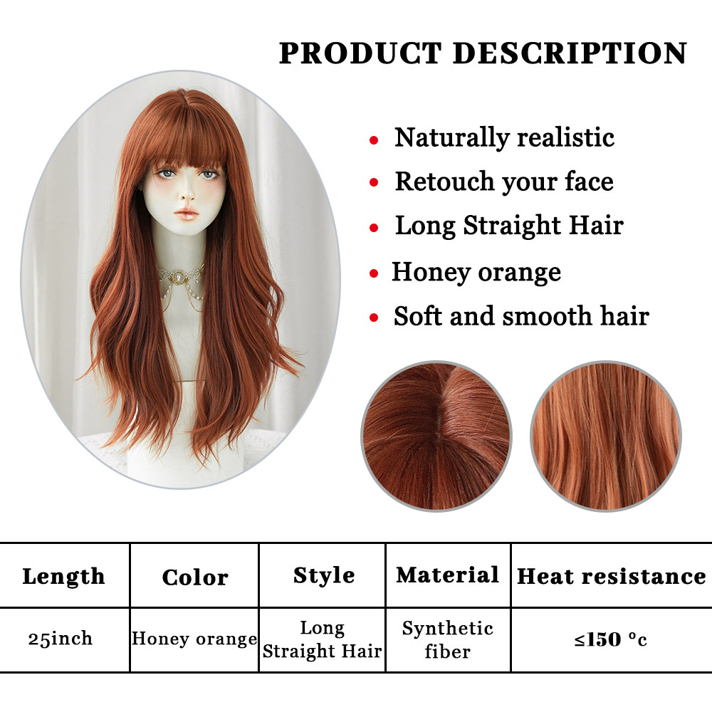 PARK YUN Long wave orange Wig for Women Natural bangs popular Sweet Synthetic Wigs Heat Resistant Da