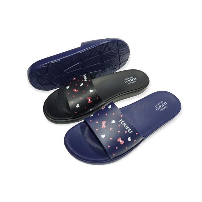 Luofu Sandal Selop Karet Wanita Motif Pita Love E7172-5New (Ay6)