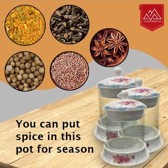 TEMPAT BUMBU LADA GARAM GULA TOPLES KOPI TEH KERAMIK + SENDOK GIFT SET