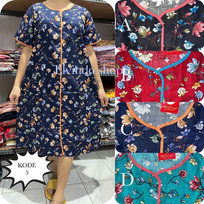 60uv- Daster L Ld 120Cm Katun Sabata Lembut Full Kancing Bunga Pretty
