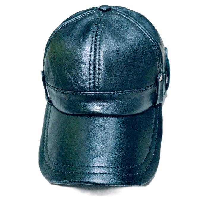 l419- Topi Baseball Bisbol Polos Kulit Asli Pria Garut Model Belimbing Hitam - Kulit Asli