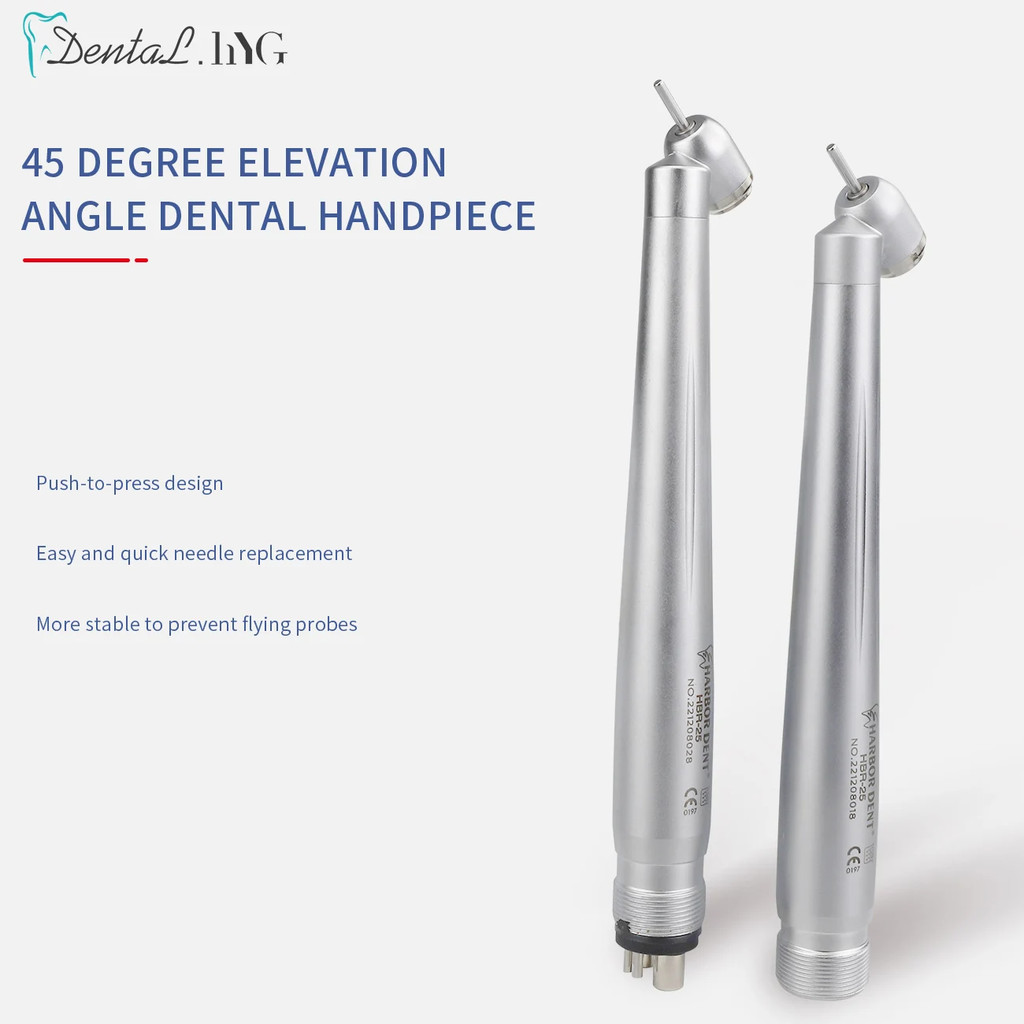 Dental 45 Degree High Speed Handpiece Single Water Spray Push Button Turbine Cartridge Rotor 2/4Hole