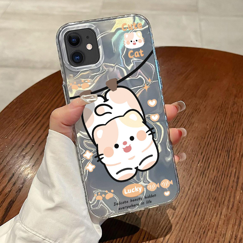 Casing Hp Untuk iPhone 11 Pro Max 12 Pro Max 13 14 15 Case Kucing Lucky model populer Laser Kesing B