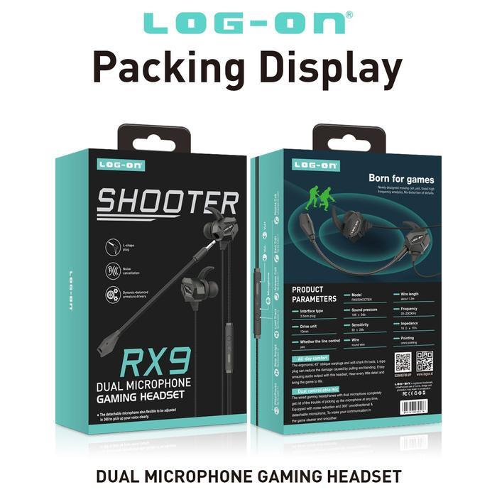 Log On Headset Gaming Dual Microphone Lo-Rx9 Shooter Handsfree/Earphone Komputer Earphones Earphone