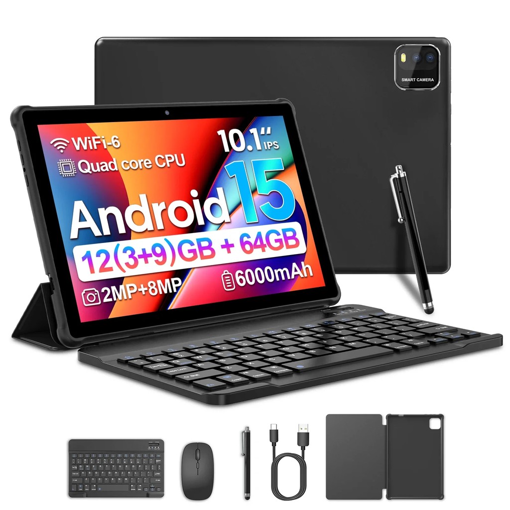 Baken 10-Inch Android 15 Tablet, Quad-Core Processor, 12Gb (3+9 Expansion) Ram + 64Gb Storage, 5G