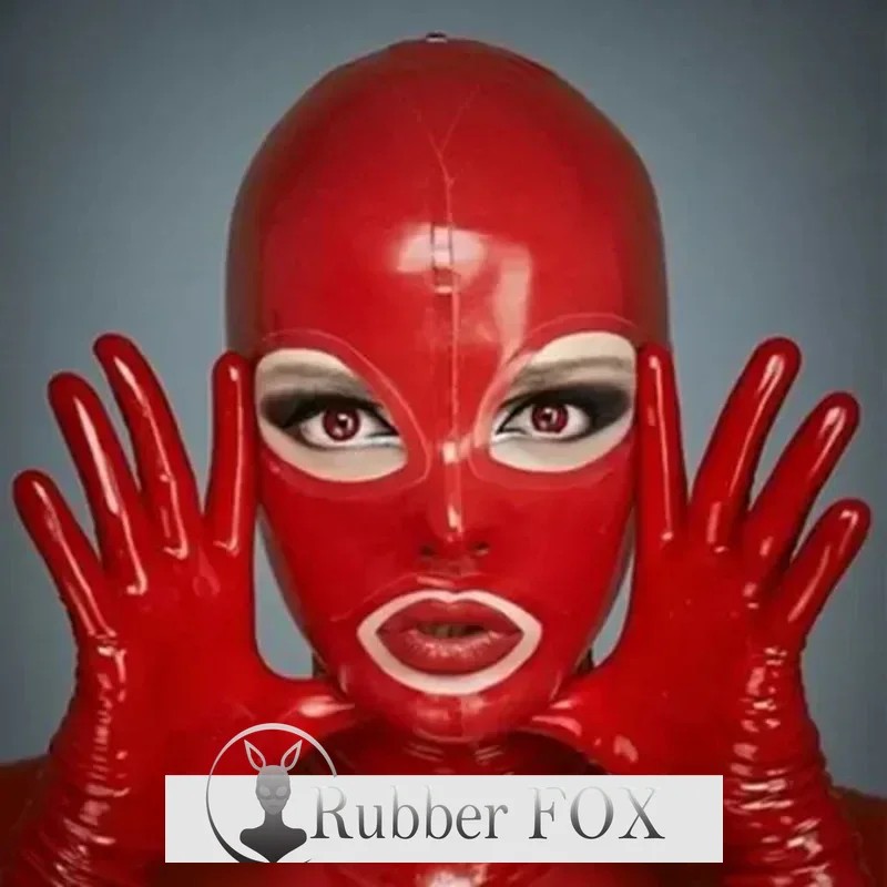 Latex Hood Rubber Gummi Red Open Mouth Masks Rear Zip Customized 0.4mm Cosplay Costumes for Women