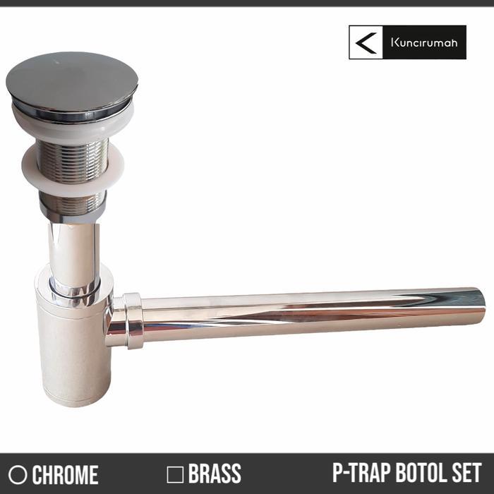 P-Trap Pop Up Sifon Botol Pipa Pembuangan Wastafel Kuningan Chrome
