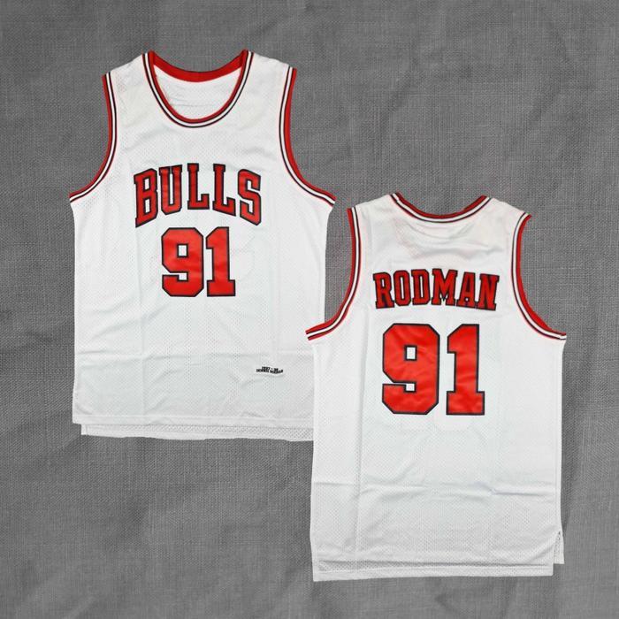 BORDIR Baju Jersey Basket Dennis Rodman Bulls Classic Putih #91