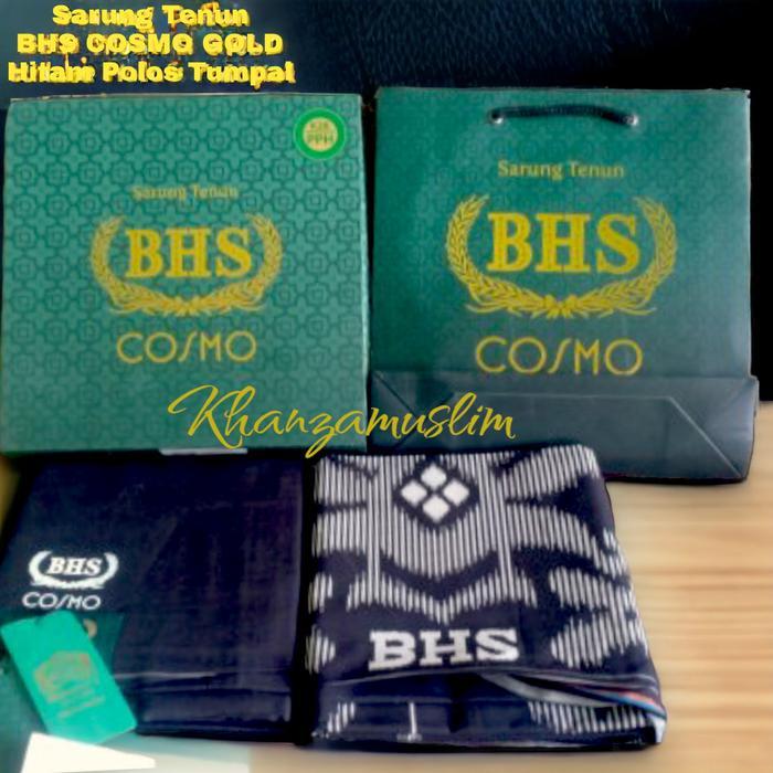Sarung Tenun Bhs Gold Bhs Cosmo Hitam Polos Kain Muslim