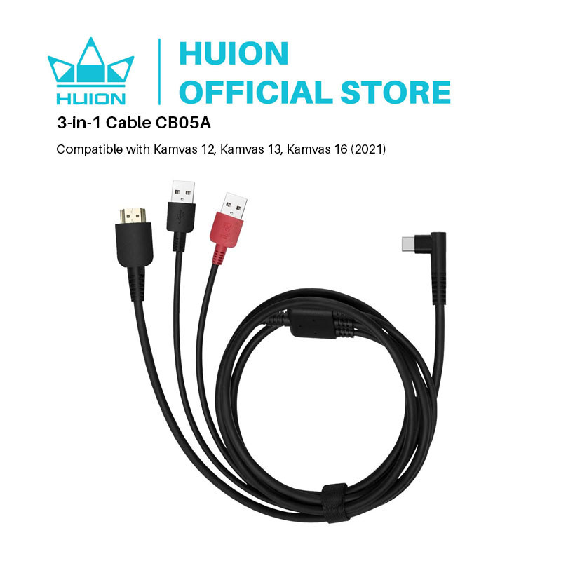 Huion Cb05A 3-In-1 Cable, Compatible Kamvas 12, Kamvas 13, Kamvas 16 (2021)