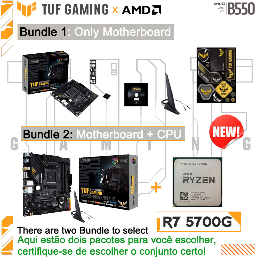 AMD Ryzen 7 5700G AM4 CPU Asus TUF GAMING B550M-PLUS WIFI II AM4 Motherboard AMD B550 Ryzen Kit PCI-