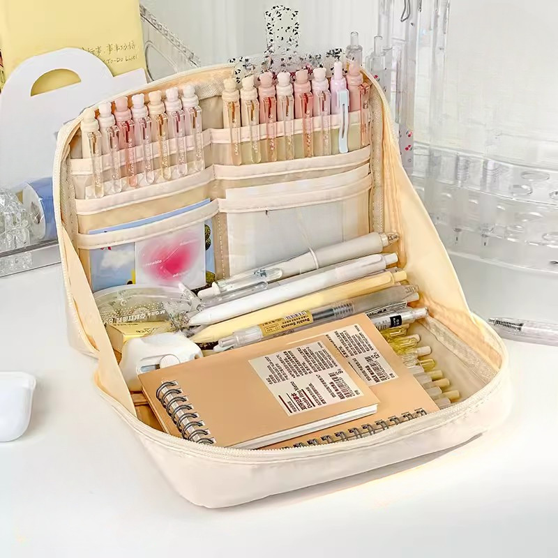 Girl Large Capacity Pencil Big Bag Zipper Pencil Pouch Pen Case Aesthetic School  Big Stationery Bag
