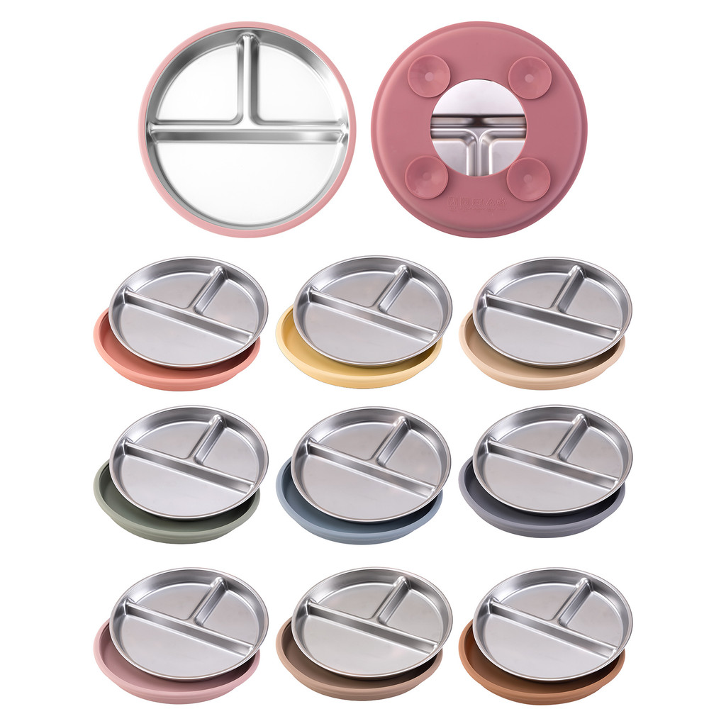 1PCS Stainless Steel Dishes Plate Detachable Suction Bowl For Baby Feeding BPA Free Silicone Base