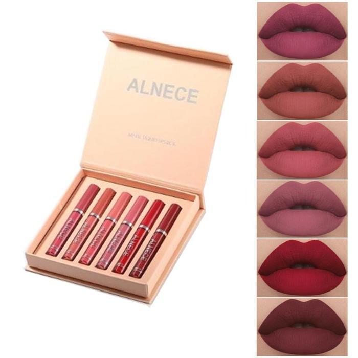 bde1- Alnece#001 Lasting Glossy Lipgloss 6-Pack Liquid Lipstick Gloss Lipstik