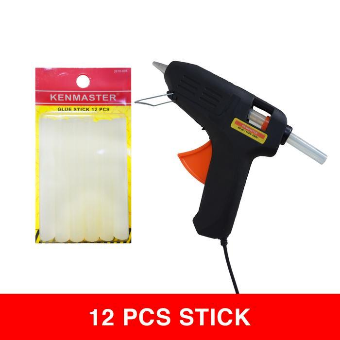 jgmh- Kenmaster Glue Gun Lem Tembak 60 W + 12 Pcs Lem Stick Besar Isi Ulang Lem Tembak -