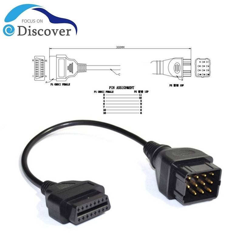 NEW High quality For Renault 12 Pin OBDII OBD 2 Connector Adapter Diagnostic Extension Cable For