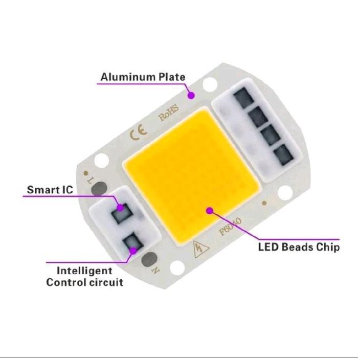 LED COB 50W 220V LED SUPER TERANG WARNA WARM WHITE LANGSUNG COLOK 220V