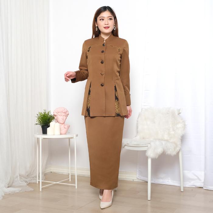 Jas Blazer Wanita Lengan Panjang Detail Variasi Batik Set Celana Panjang / Rok Span Seragam Waskat