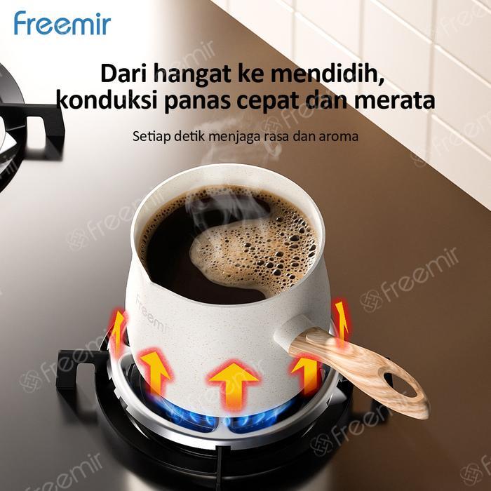 Laris,Amanah- [Crehom] Freemir Set Wajan Panci Kopi Mini Gemoy + Teflon 16 Cm Beige New Paket Wajan