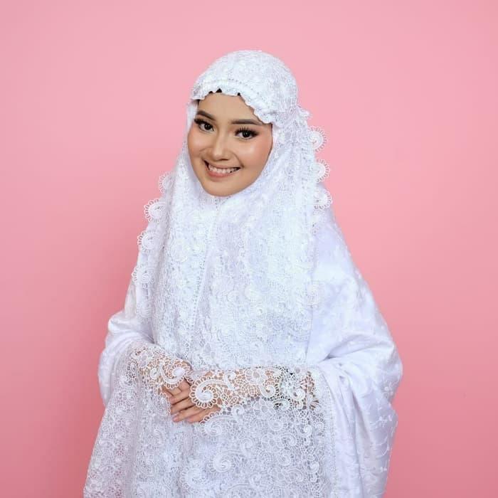 Mukena Sutra Paris Keong KD Lebar Putih
