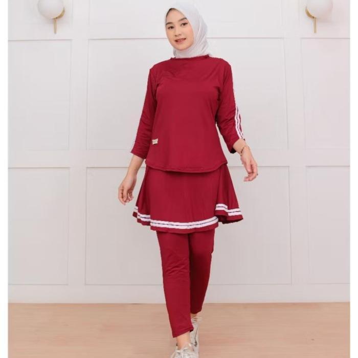 BEST DEALS Setelan baju olahraga 3in1 reguler-jumbo setelan rok legging baju senam wanita baju zumba
