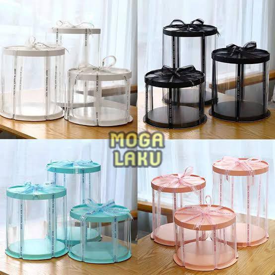 43uw- 23X23 Cm Bulat Kotak Kue Mika Transparan Tinggi Dus Cake Box