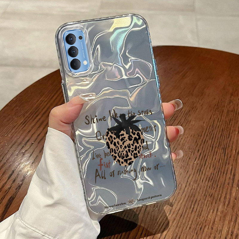 Casing Hp OPPO Reno 4 4G Case Casing Pola Strawberry buah harimau HP Kasing Transparan Kasus premium