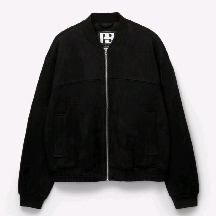 Jaket Bomber Pull and Bear Jaket Suede Pria Hitam Original