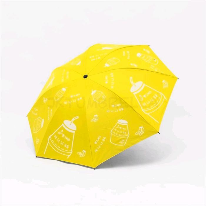 Payung Lipat Karakter Banana Milk Korea ANTI UV Lapis Dalam Hitam Kualitas import