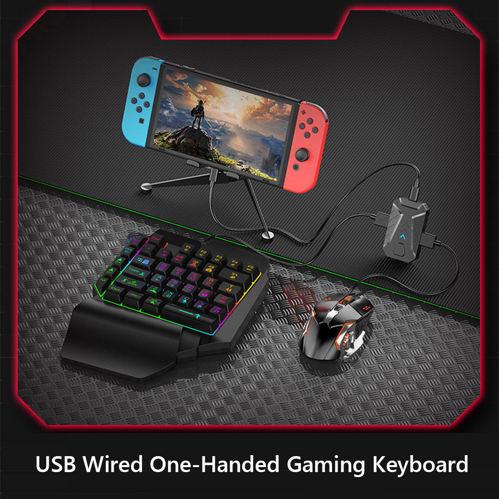 Gaming Keyboard And Mouse Combo RGB Backlit One-Handed Keypad Mice with Converter Adapter Set for PS