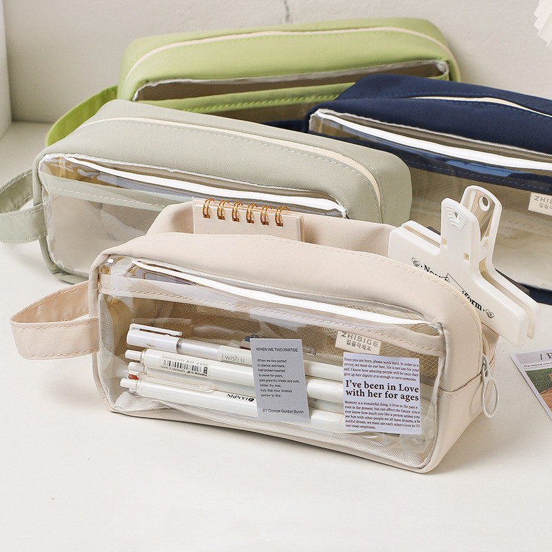 Large Capacity Transparent Pencil Bag Aesthetic School Cases Kawaii Stationery Holder Bag Pen Case S