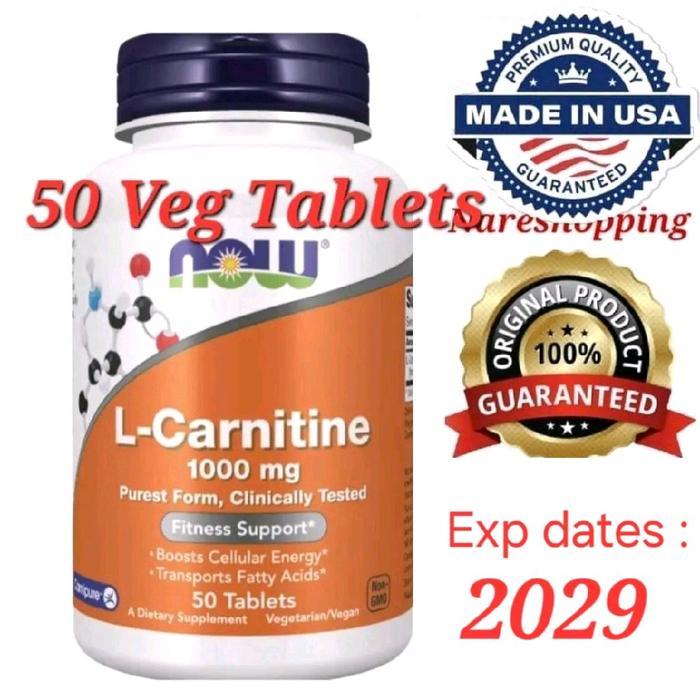 NOW Foods, L-Carnitine, 1000 mg, 50 Tablets Halal Vegan Exp Dates : FEB 2029