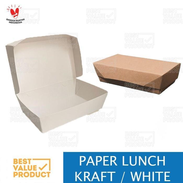 p99i- Paper Lunch Box L Bahan Kraft Ivory White Lunch Box L