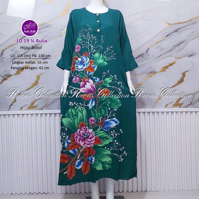 60uv- Aulia Batik Longdress 19 Tangan 3/4 Batik Print Daster Panjang Semata Kaki Lengan 7/8