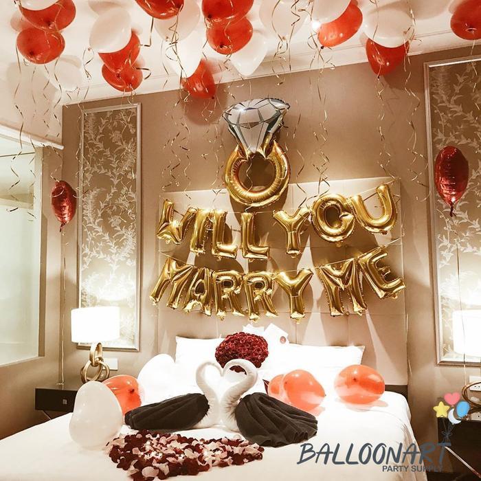 Diamond Ring Proposal Dekorasi Set/Balon Foil Cincin/Balon Lamaran