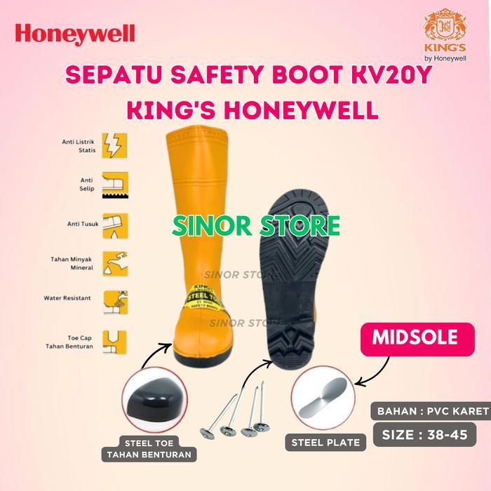j88o- Sepatu Safety Kings Honeywell Boots Kuning Kv20Y Midsole Ujung Besi
