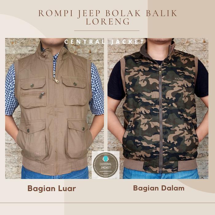 Rompi Jeep Bolak Balik Loreng - Jaket Rompi Outdoor - Rompi Pria