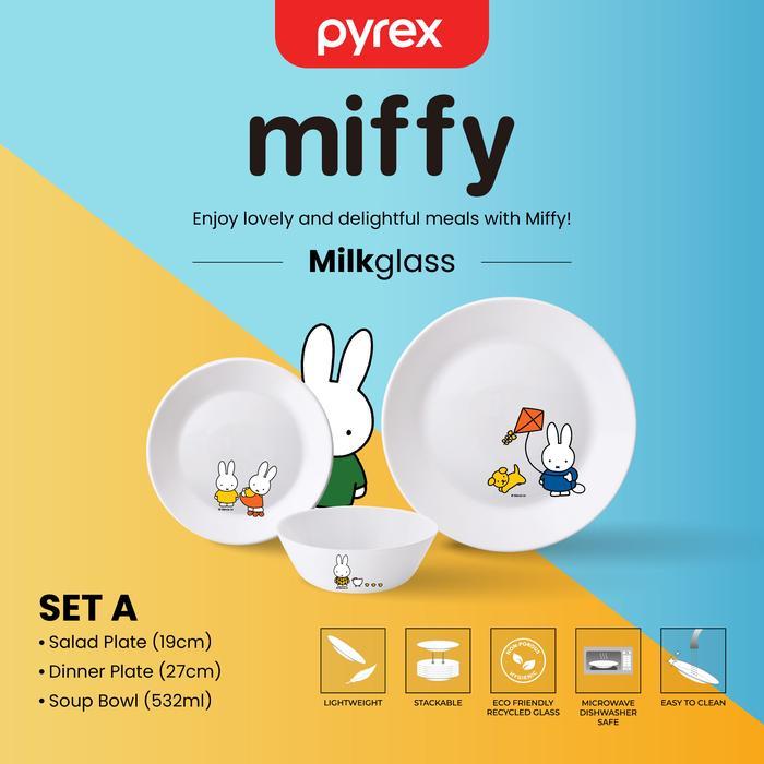 q6cr- Pyrex Miffy Dinner Set / Dinner Plate & Bowl / Set Piring Dan Mangkok Makan / Set 3Pcs