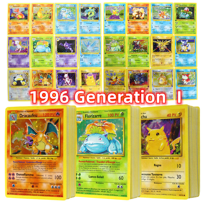 French Version 1996 Year Pokmon card generation 1 Charizard Pikachu Mewtwo Blastoise Collecting card
