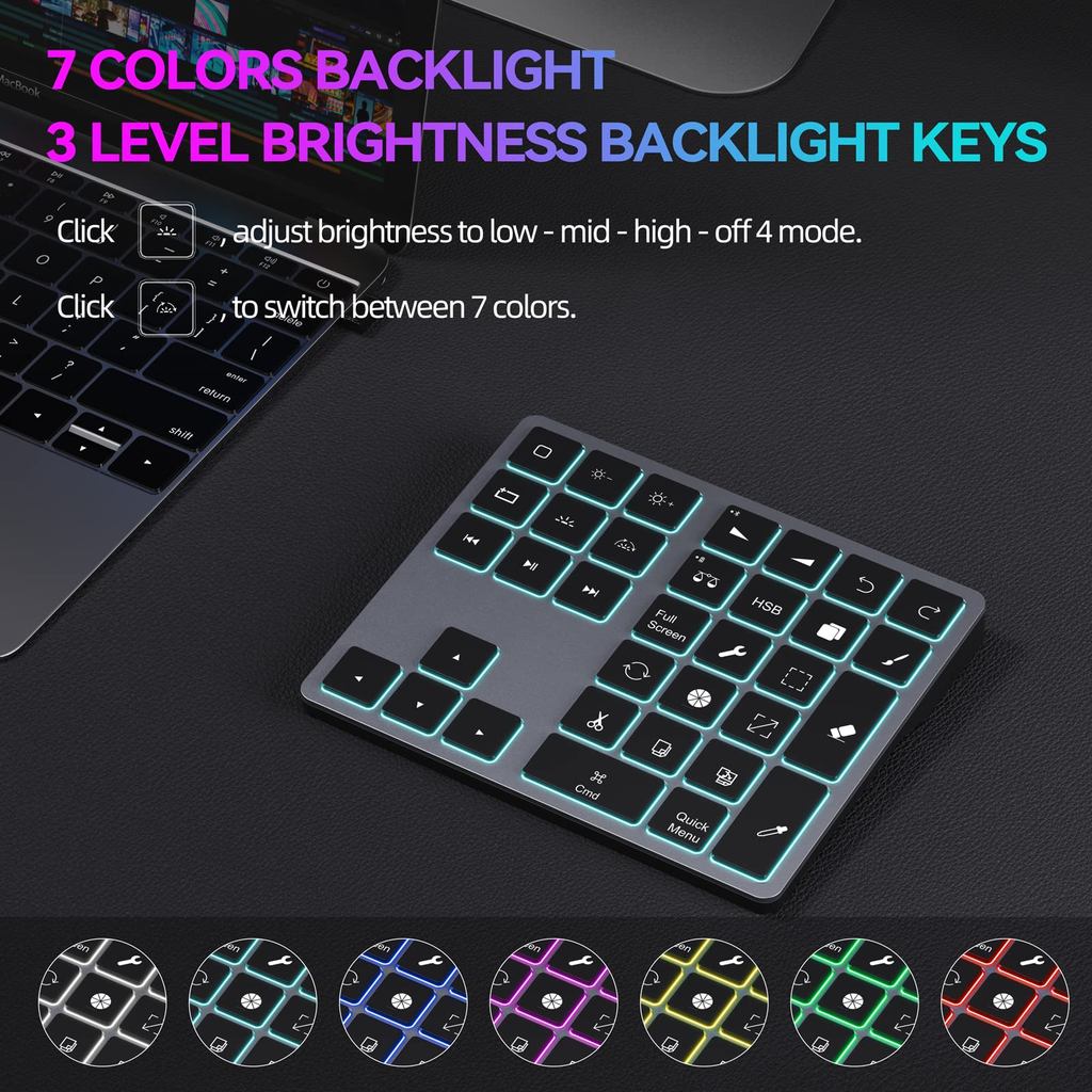 Buetooth Keypad for iPad Procreate Backlit Number Pad Rechargeable Keyboard Drawing Shortcuts for iP