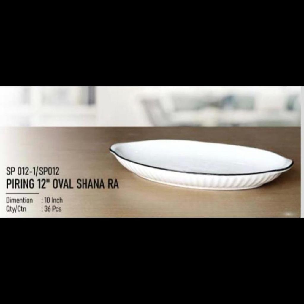 Piring Oval Panjang Cekung Dalam Keramik Porselen Putih Ulir Emboss Embose Lis Hitam Kuat Murah Teba