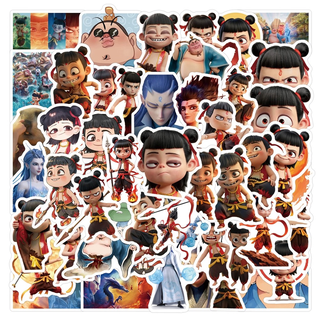 50 Nezha stickers children's cute cartoon big head stickers mobile phone case laptop suitcase
