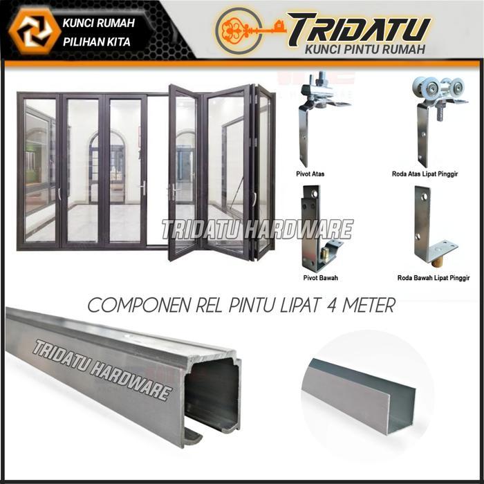 Rel pintu lipat aluminium lengkap 4-6 daun pintu Rel gantung 4 meter