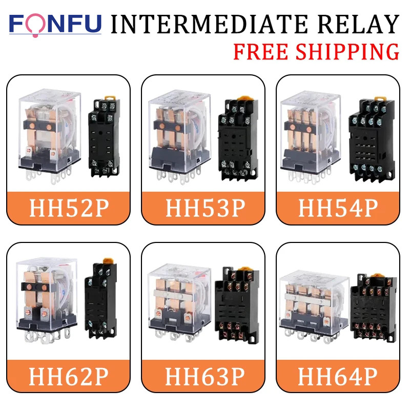 5Pcs Hh52P Hh53P Hh54P Hh62P Hh63P Hh64P Miniature Coil Generalel Ectromagnetic Intermediate Relay