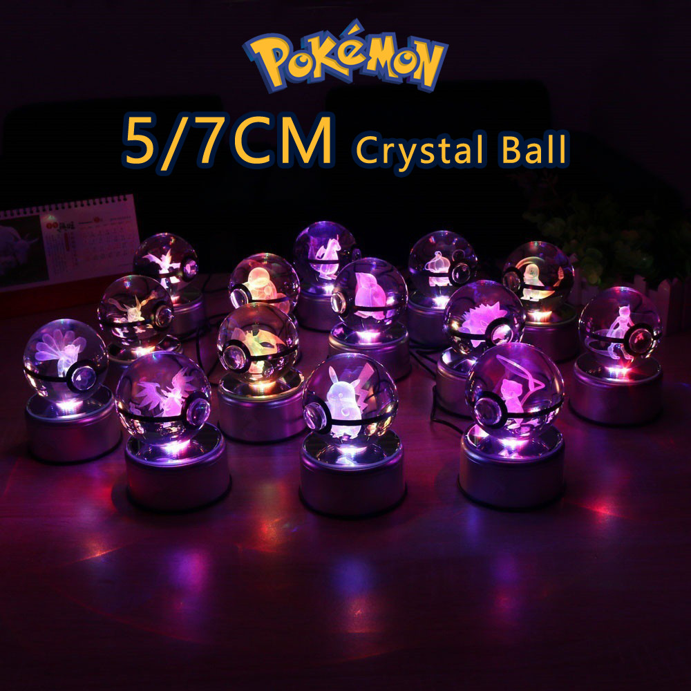 3D Pokemon Crystal Ball 7CM 5CM Mewtwo Pikachu Gengar Crystal Glass Pokemon Ball Pokeball Figure
